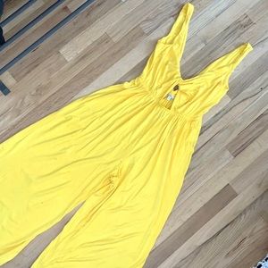 Yellow front tie jumpsuit